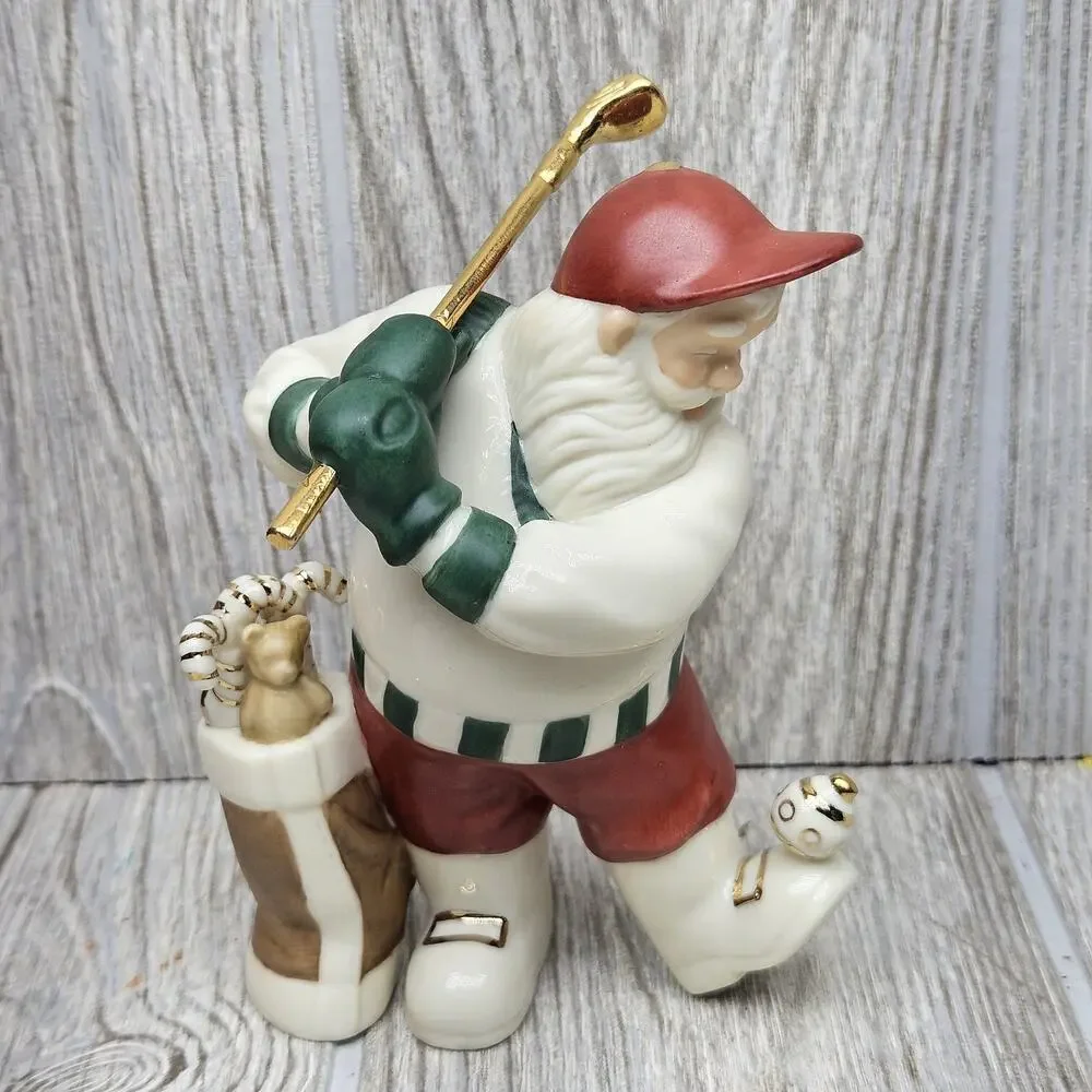 Lenox Santa Golf Figurine‎ Holiday Decor Hand Painted Porcelain Gold Accents Box